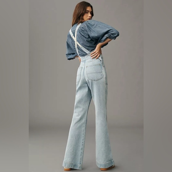 NWT Free People x Lee Factory Flare Overalls Vibrant Blue Denim Small Festival - Picture 2 of 15